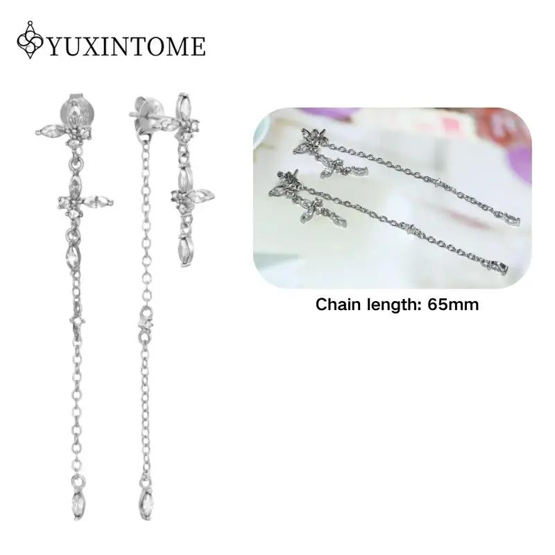 925 Silver Ear Needle Crystal White Zircon Silver Series Tassel Drop Earrings Luxury Fashion Party Jewelry Accessories