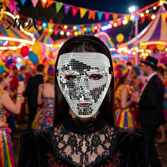Comfortable Mirror Mosaic Mask Halloween Disco Ball Mask, Breathable Masquerade, Shiny Effect Glitter Party Costume for Dance Performance, Club Night