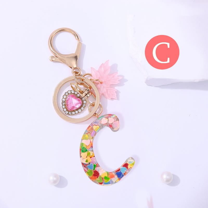 Fashion Pink A To Z Letter Keychain 26 Initials Alphabet Heart Pendant Car Keyring Backpack Hanging Decoration Couple Gift