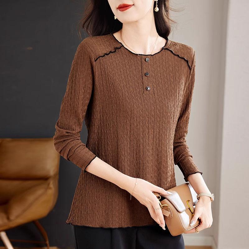 Spring and Autumn Base Shirt Women's Long Sleeve T-shirt Loose Fitting Clothes In Plus Size