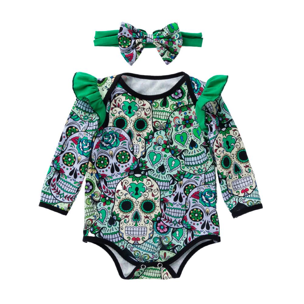 Newborn Baby Girls Long Sleeve Halloween Cartoon  Romper Jumpsuit