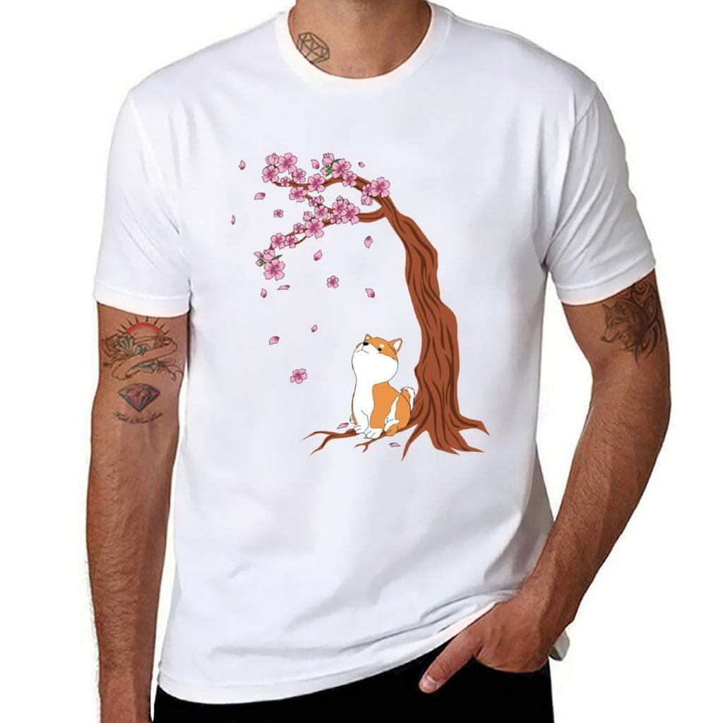 Cherry Blossoms Shiba Inu Tshirt Sports Casual Breathable Tee Shirt Tshirt