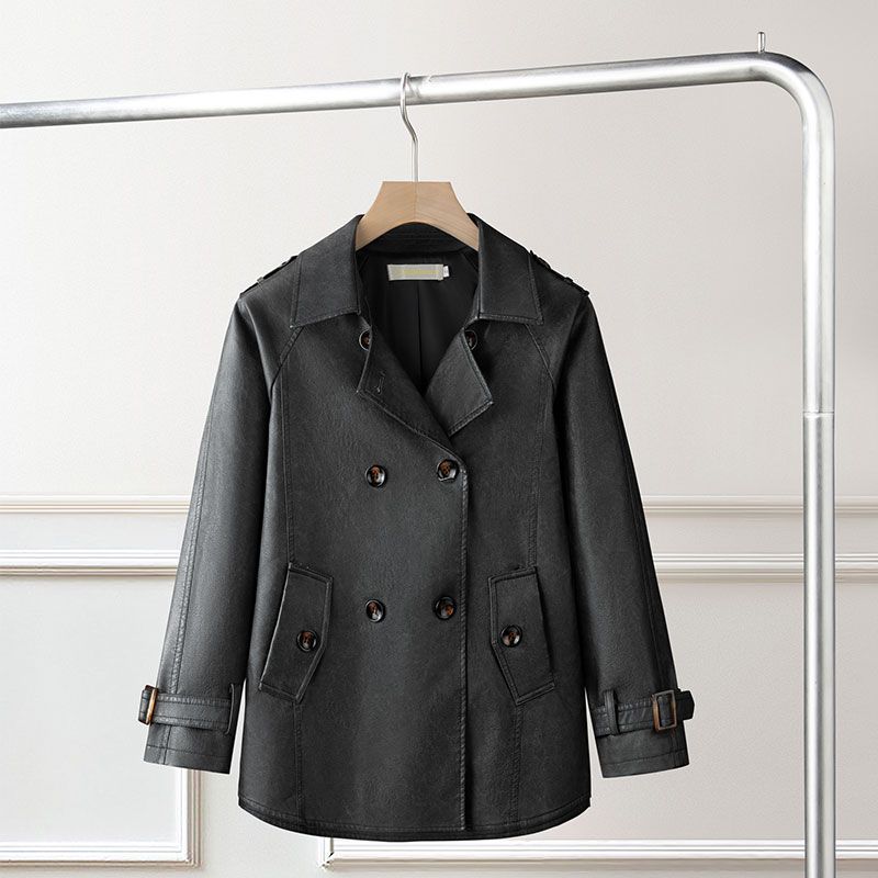 Spring/Fall Women's Mid-Length Leather Trench Coat—Stylish PU Leather Jacket