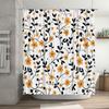 Modern Bathroom Shower Curtain with Orange Floral Design Waterproof Fabric for Home Decor in White Black (Size180x240cm)