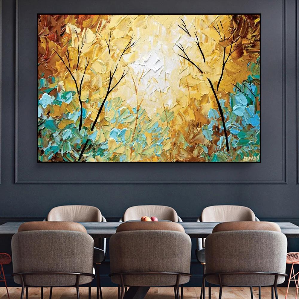 Nordic Kunst Baum Blumen Landschaft Leinwand Kunst Poster und Drucke Abstrakte Ölgemälde Wand Bilder für Wohnzimmer Wohnkultur