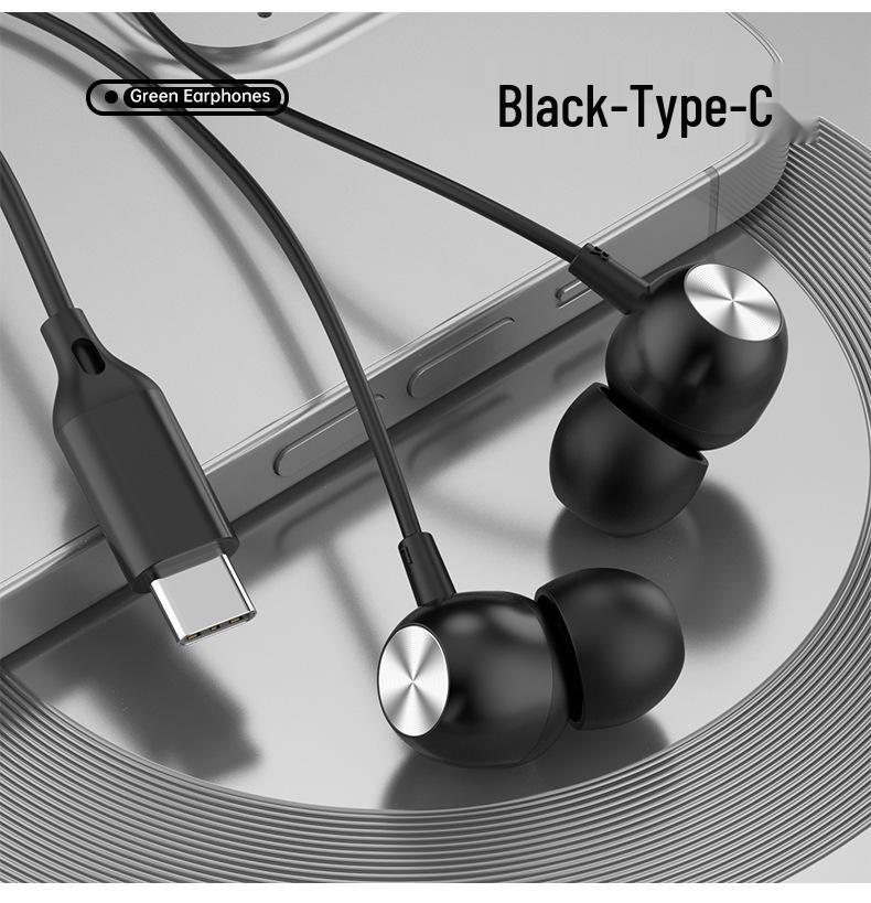 New Type-C Metal In-Ear Earphones with Microphone and Wired Control - Heavy Bass Quality.