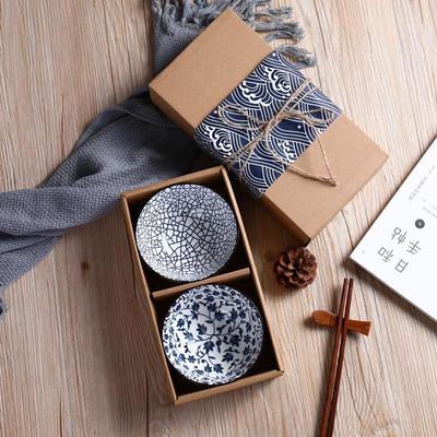 Hand-Painted Japanese Ceramic Bowl Set with Gift Box and Custom Logo Option