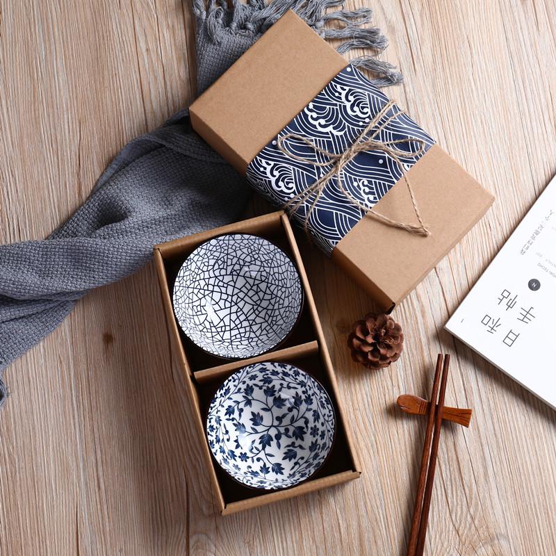 Hand-Painted Japanese Ceramic Bowl Set with Gift Box and Custom Logo Option