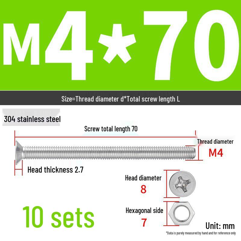 304 Stainless Steel Extra Long Phillips Flat Head Screws and Nuts Set (2M, 3M, 4M)