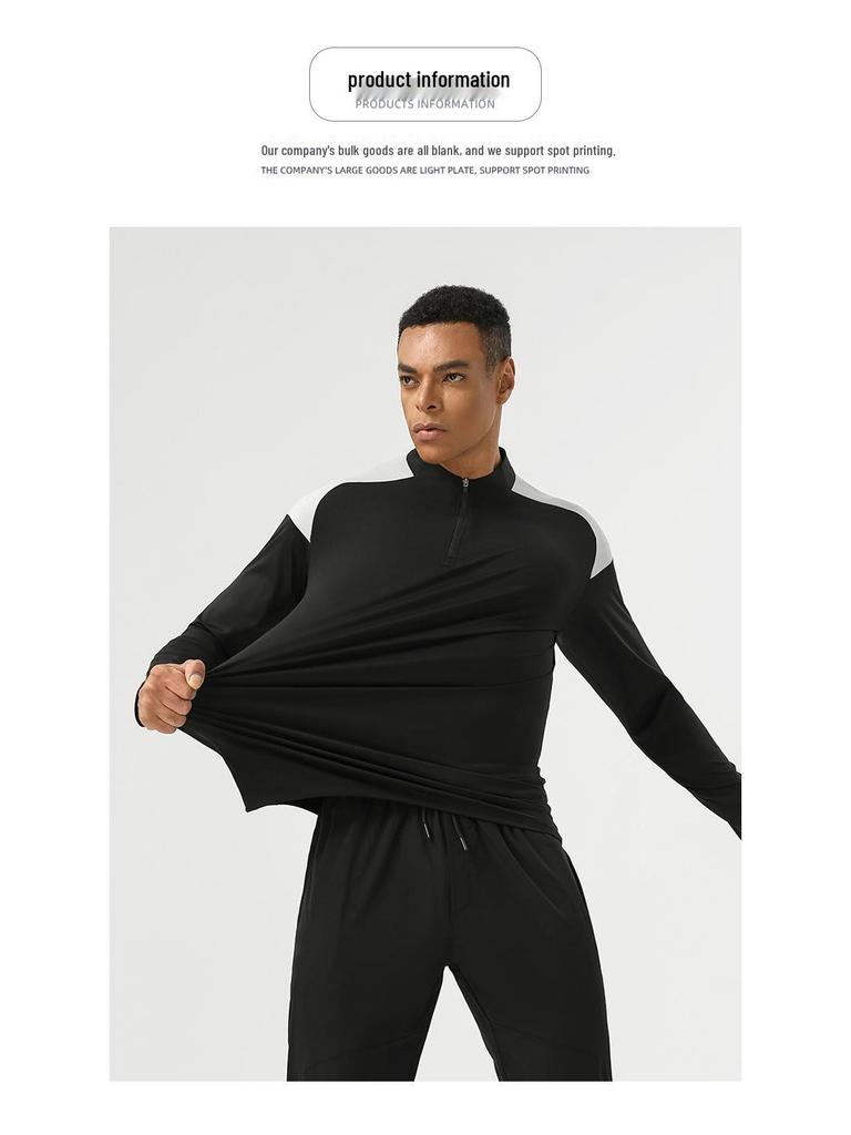 Herren Half-Zip Langarm Nylon Sport-T-Shirt: Hohe Elastizität, Bare-Feel, Ideal für Outdoor-Fitness, Wandern und Radfahren.