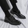 Korean Version of Glossy Pointed Business Leather Shoes Men's British Fashion Solid Color Dress Derby Shoes Black Versatile Lace-up Leather Shoes