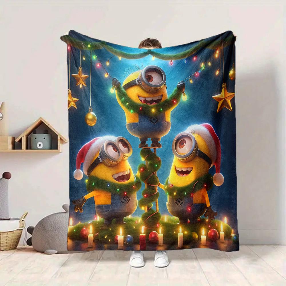 1Pc Christmas Minions Celebration Blanket Soft And Comfortable Casual Warm Camping Travel Christmas Halloween Gift M91748