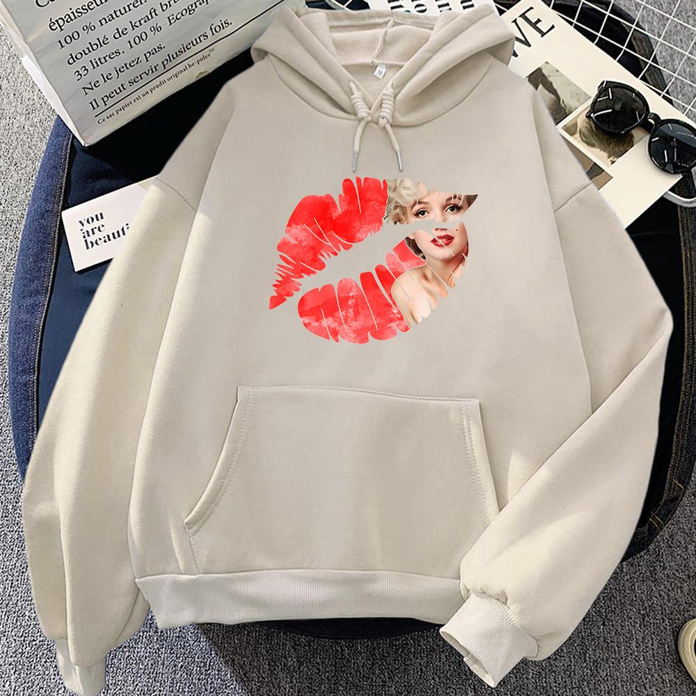 Graficzne bluzy z kapturem z odciskami ust Marilyn Monroe Popowa bluza na jesień/zimę Odzież vintage Moletom Słodkie pulowery
