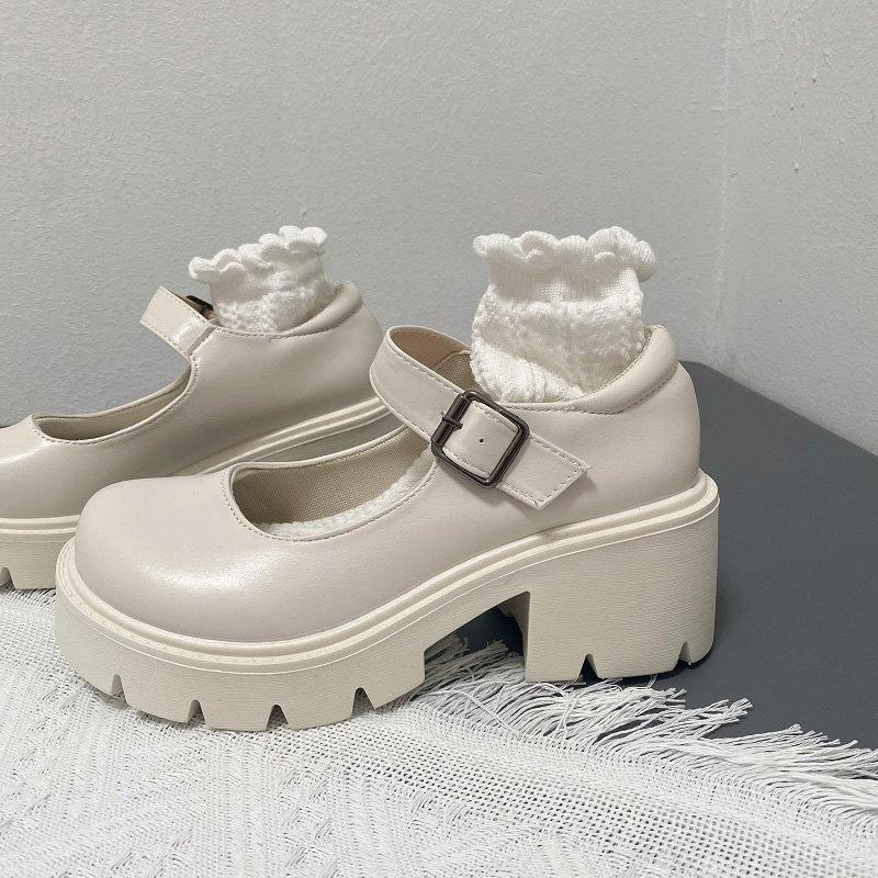 Bílé boty Mary Jane Lolita Japonské studentky JK Dámské vysoké podpatky Uniforma Boty pro vysokoškolskou dívku Platformové boty Dámské Vintage lodičky