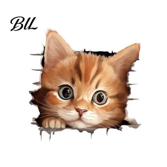 Self Adhesive Sticker Broken Wall Cat Toilet Sticker, Peel And Stick Decor PVC Bathroom Decal Decal, Removable Waterproof Lid for Stickers
