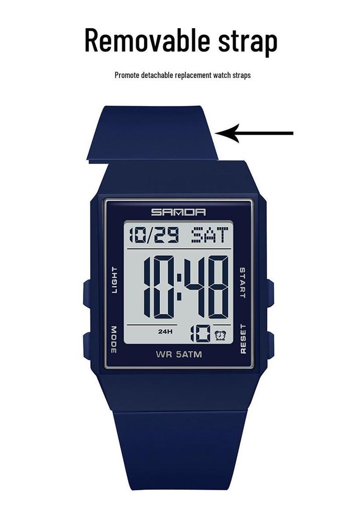 Sanda Lightweight Minimalist Sports Watch: Multi-functional Square Electronic Wristwatch for Men and Women