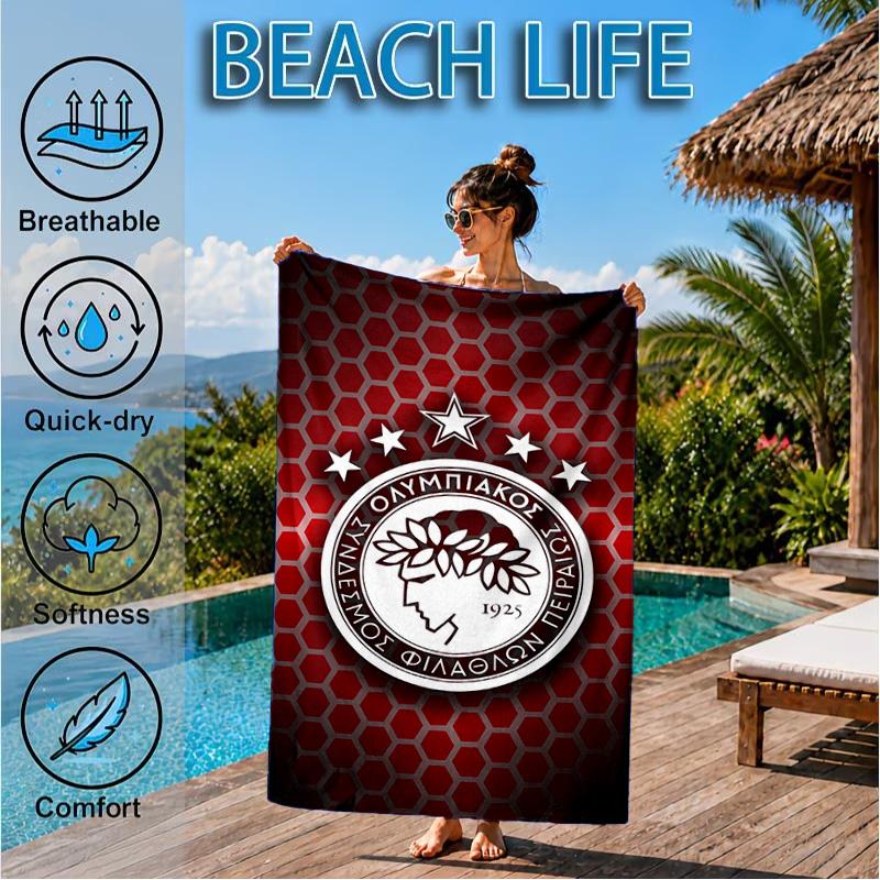 Olympiacos FC Wappen Emblem Strandtuch, Schnelltrocknend, Pflegeleicht, Geeignet für Fitness und Strandurlaub, Sport-Essential