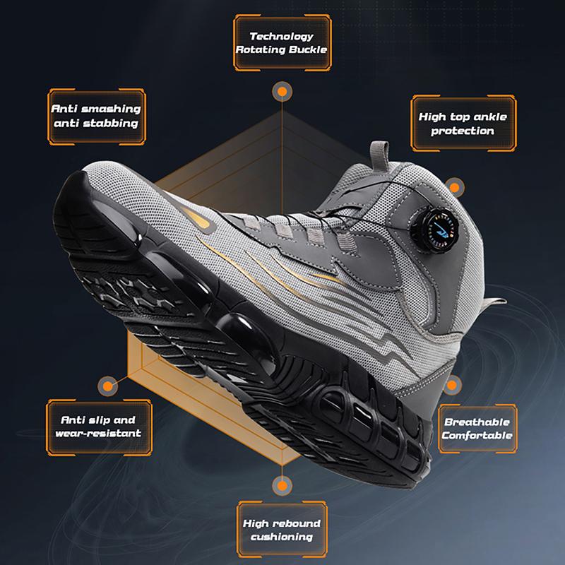 High-top Rotating Button New Safety Shoes Men Anti-smash Anti-puncture Work Shoes Fashion Men Sport Shoes Security Protective Boots Men
