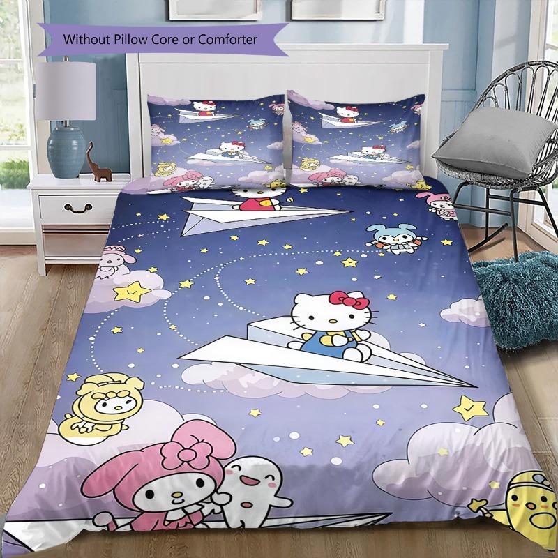 

Kuromi Happy Birthday Print 3PCS Bedding Set, Duvet Cover with Pillowcases, No Comforter Included 135x200cm