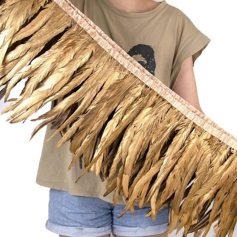 

1M Gold Silver Rooster Tail Feather Trim Ribbon Crafts 25-30cm Natural Feathers Fringe for Wedding Party Clothing Dress Decorate 25-30cm золотистый