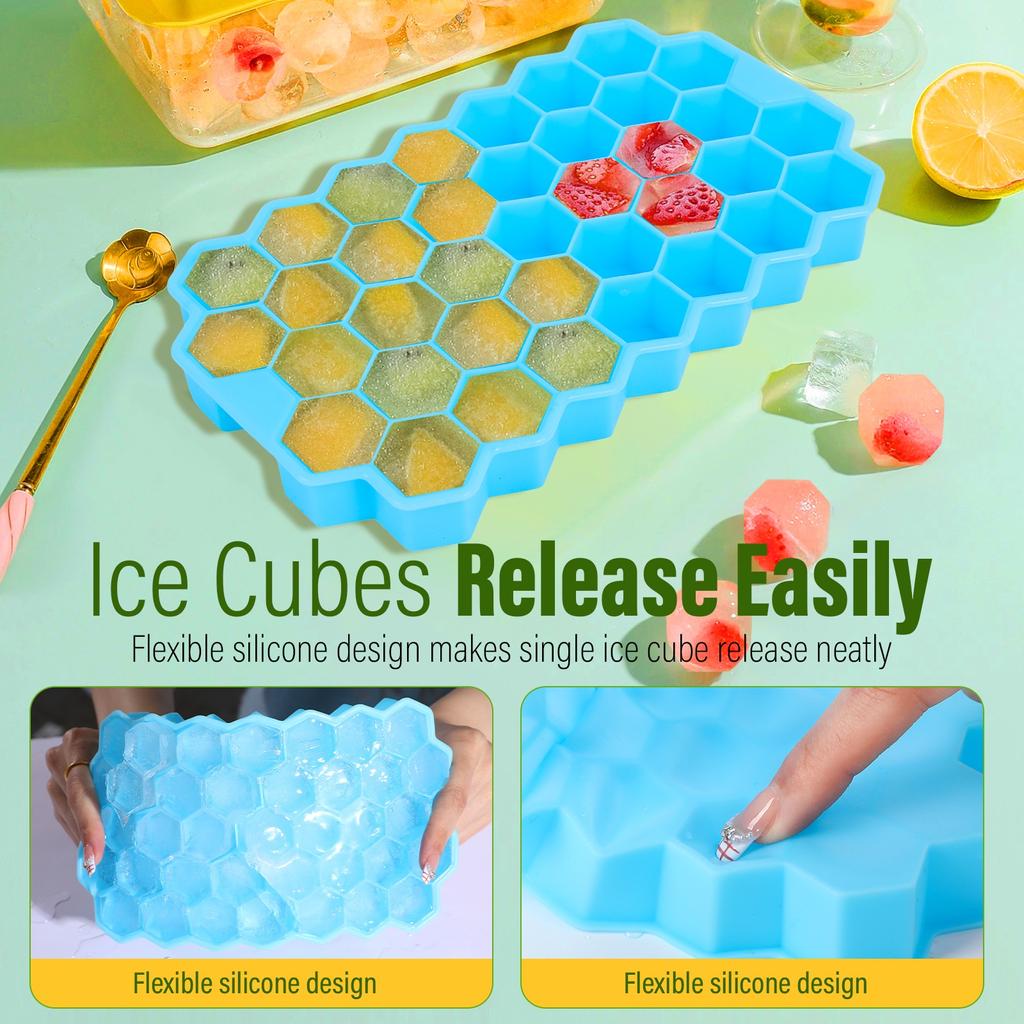 37 Cavity Honeycomb Ice Cube Trays Reusable Silicone Ice Cube Mold Bpa Free Ice Maker With Removable Lids Creative 13 Cavity