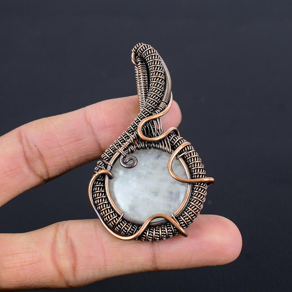 Moonstone 999 Copper Wire Wrapped Pendant, Handmade Gemstone Pendant, Gift For Mom Antique Jewelry