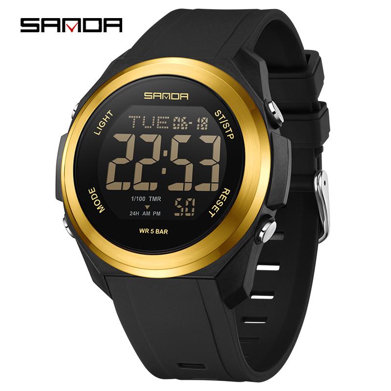 SANDA 2199 Luxury LED Display Digital Watch for Men Shockproof Mens Wristwatches Sport Waterproof Countdown Relojes Para Hombre