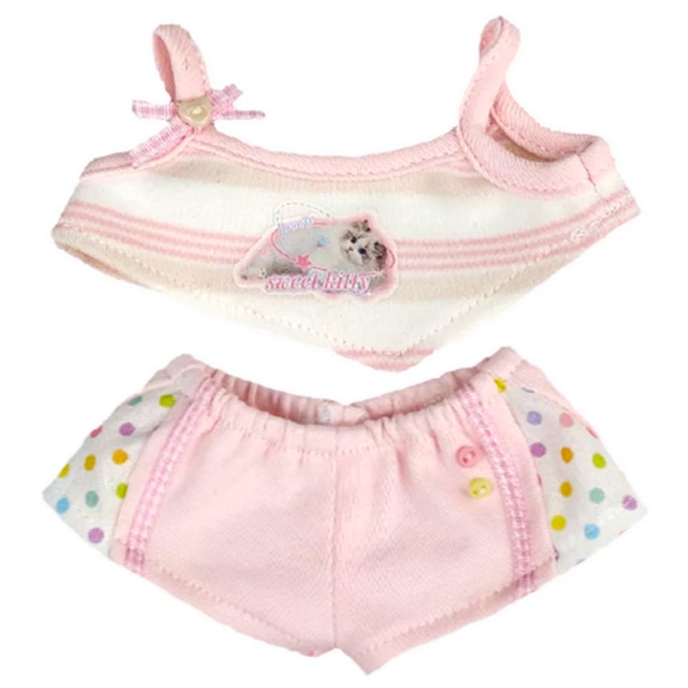 YUYAKESHI 20cm Cotton Doll Clothes, Cat Ornament, Doll Clothes, Kimono, Camisole, Vest, Cute Plush Clothes, 2-Piece Set (Pink)