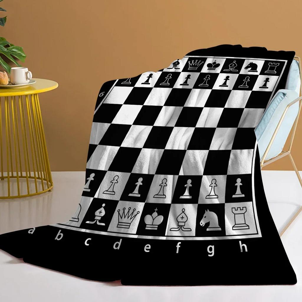 Chess Board Flannel Fleece Throw Blanket Grid Checkered Pattern Warm Lightweight Bed Couch Blanket Black and White#