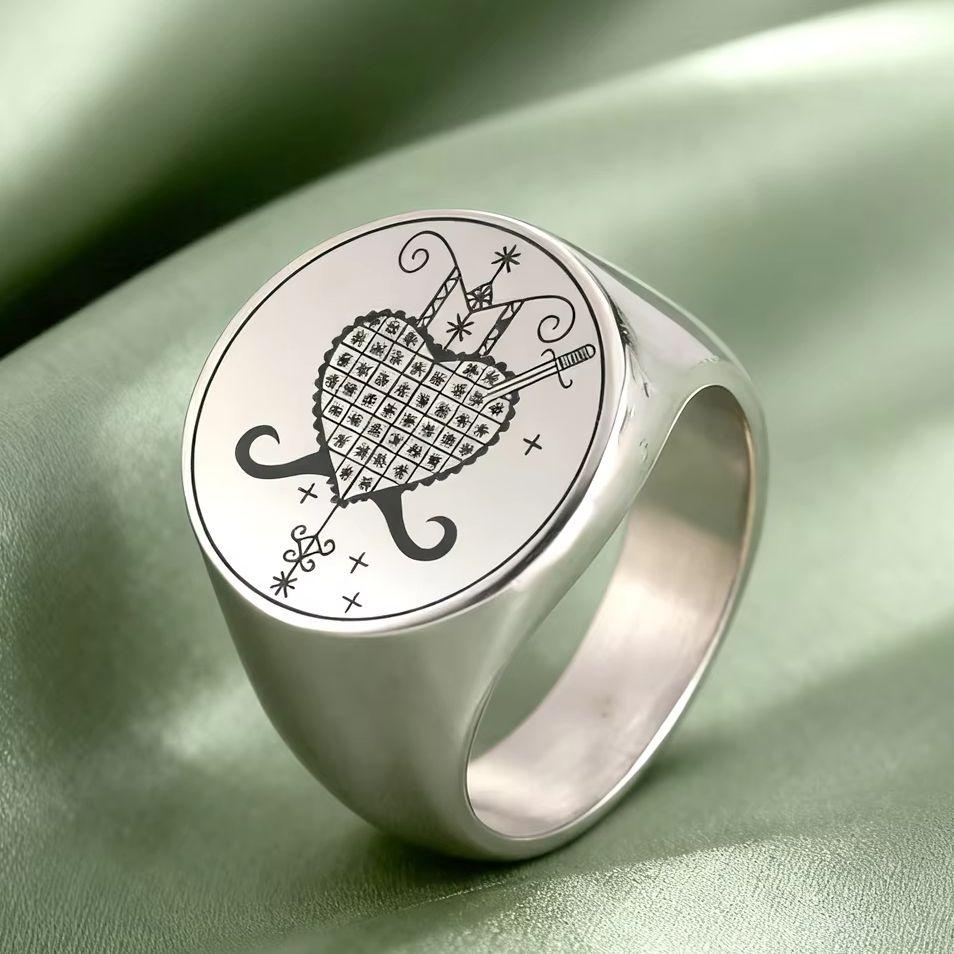 Dawapara Erzulie Dantor Veve Ring Voodoo Symbol Haitian Vodou Motherhood Protection Talisman Stainless Steel Jewelry 8