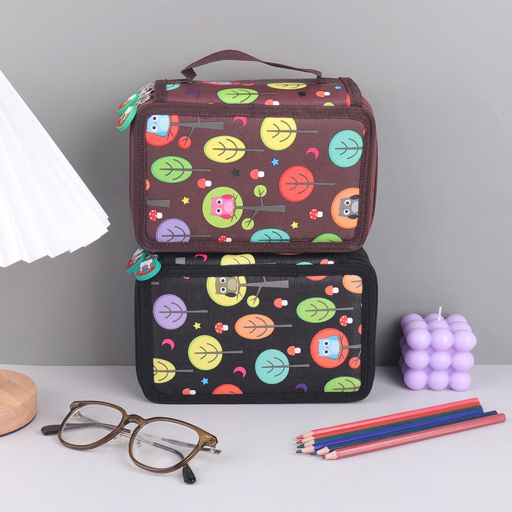 Cute owl shaped zipper pull Four-layer pencil case, portable exquisite stationery storage bag, essential art drawing pencil case