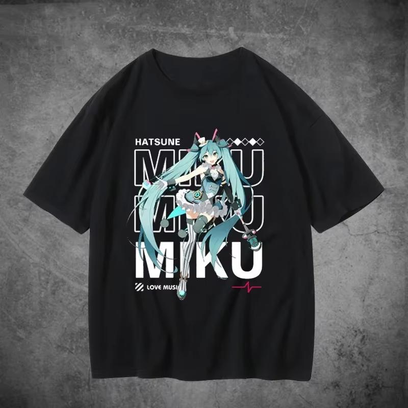 2026 Hatsune Miku Cartoon Tshirt for Unisex and Women Cotton Sleevestyle Comfortable summer loose Unisexs Tshirt S