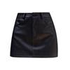 Women's Coffee-Colored PU Leather A-Line Mini Skirt, Petite, High-Waisted, Textured, Hip-Hugging, Autumn Style.