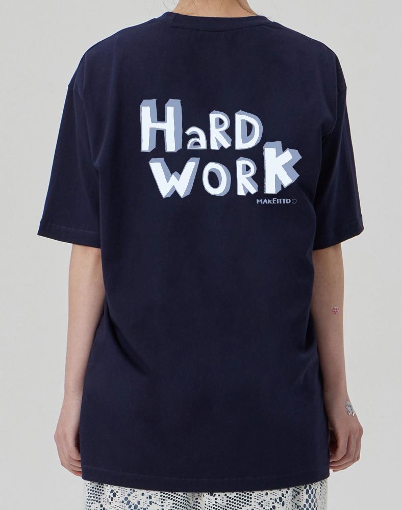 MAKEITTO [Hard Work] Crew Neck Tee_Navy