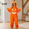 Unisex flísové pyžamo Halloweenský dýňový overal pro dospělé, Plyšový kostým s kapucí pro dospělé, Nadměrný volný domácí oblečení, Vtipný podzimní