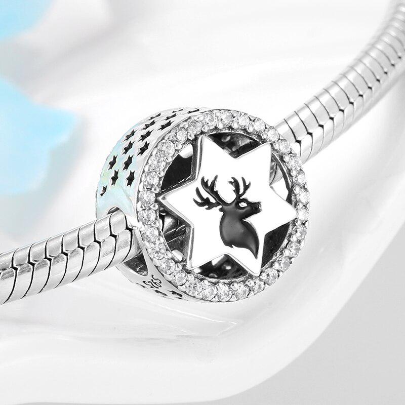 

KATAOKA, натуральное серебро 925 пробы, рождественские подвески в виде счастливого лося, бусины с животными, подходят для оригинального европейского женского браслета, ювелирные изделия своими руками зелёный