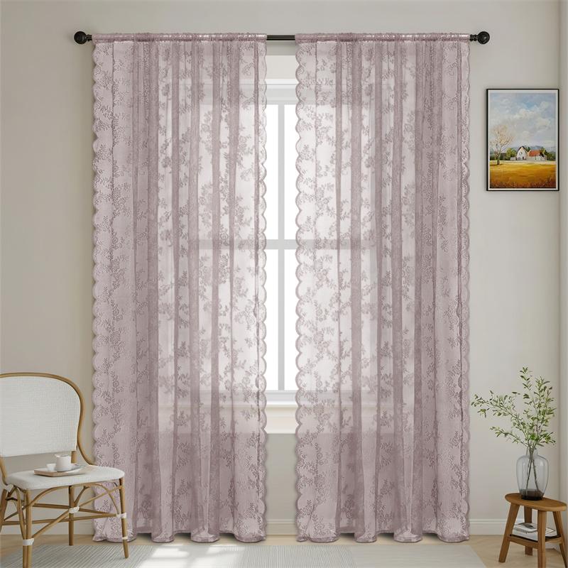 1pc Romantic Lace Sheer Curtain Flower Lace Window Curtains for Living Room Bedroom Home Window Screening Rod Pocket