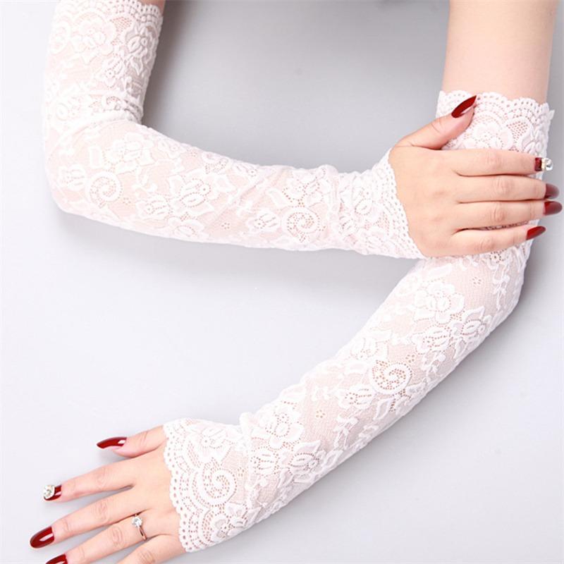1 Paar Elastische Ärmel Fahrhandschuhe Lange Fingerlose Eis Seide Spitze Armärmel Fäustlinge Bedeckt Sommer Sonnenschutz Spitze Handschuhe Damen