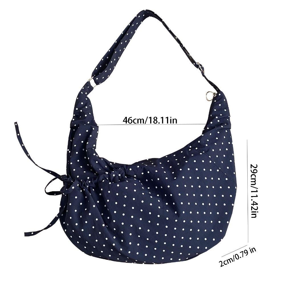 Korean Style Polka Dot Nylon Crossbody Bag Lightweight Ballet Style Pleated Shoulder Bag Prined Large Capacity