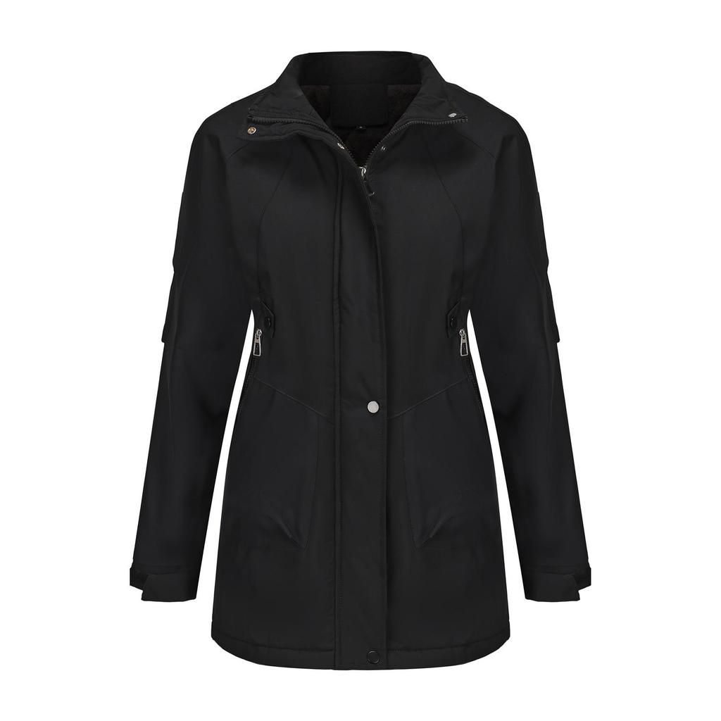 Women’s Warm Windcheaters Detachable Hooded Fleece Lined Zipper Coats Windproof Parka Outdoor Hiking Mountaineering Jackets