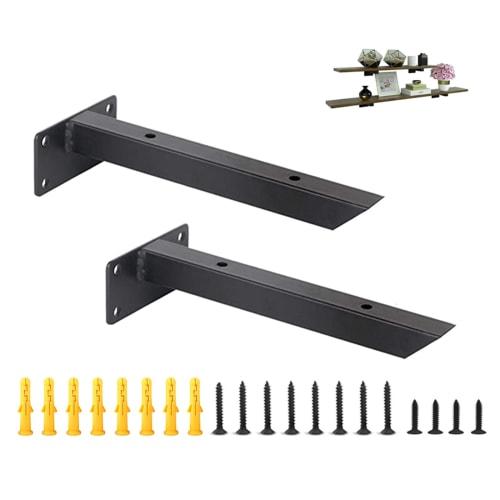 SYWXJ Hidden Shelf Brackets, Black Iron I-Shaped Rod Brackets, Wall-Mounted Floating Shelves, Angle Shelf Brackets, Set of 2 with Screws (30cm)