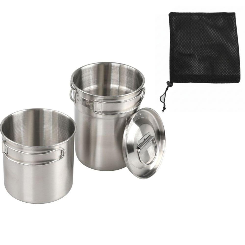Lightweight Stainless Steel Cookware Set Silver Outdoor Cooking Pot Camping Cookware Camping