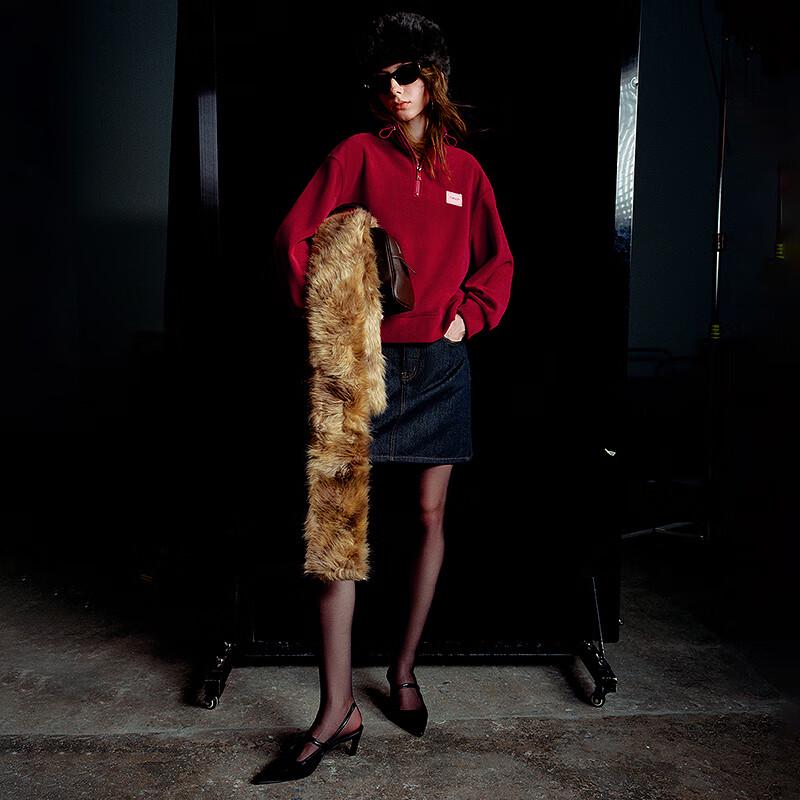 Chuyu Women's Plush Half-High Collar Sports Hoodie