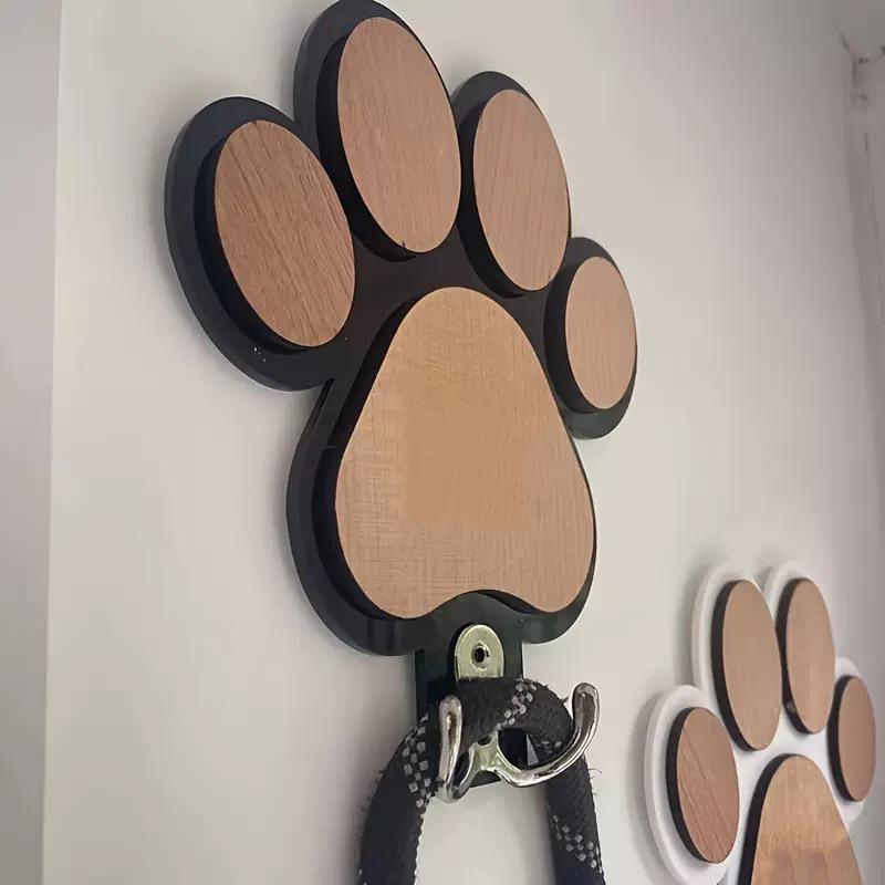 Creative Wooden Dog Leash Wall Hook with Paw Print