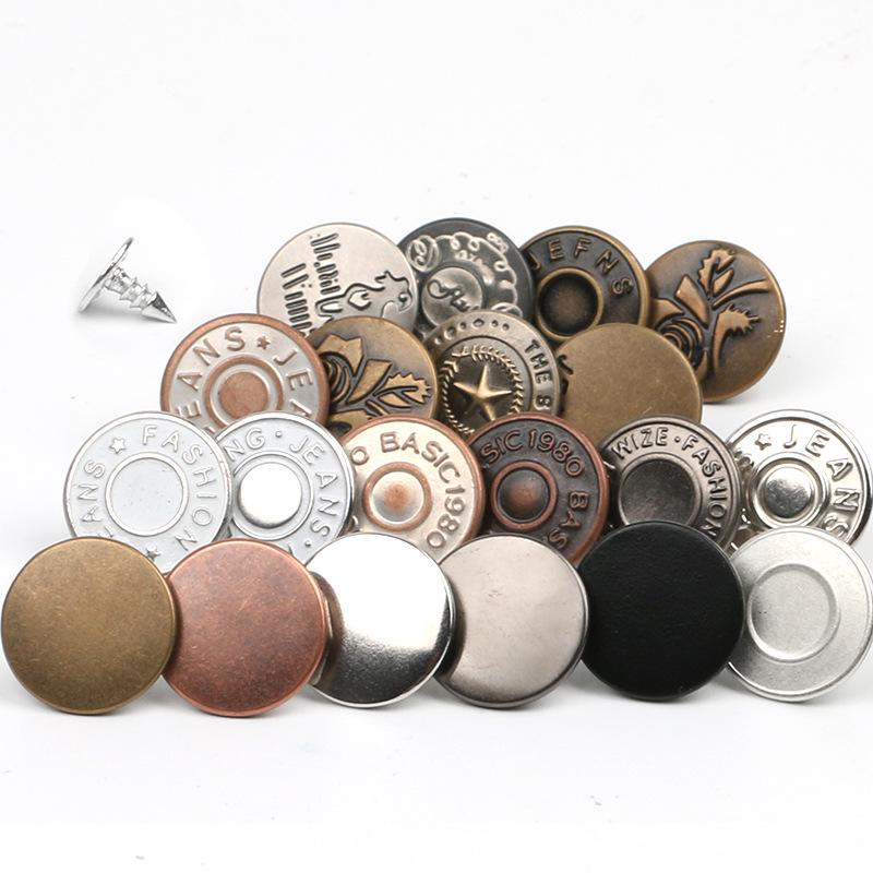 Metal Tack Buttons for Denim Jackets, Overalls, and Clothing - Men's, Women's, and Children's Apparel.