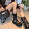 Cowhide Version~ Grape Mother Retro Martin Boots Metal Buckle Round Head Knight Boots Polished Locomotive Stack Short Boots Women