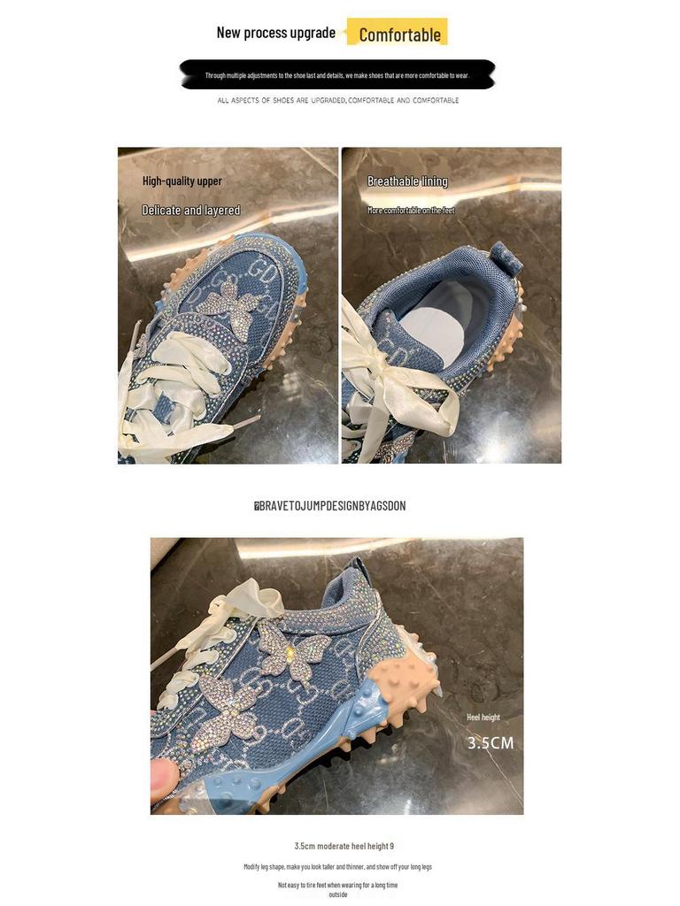 G New Dad Sneakers - Versatile, Comfortable, Women's Casual Full Diamond Durian Bottom Shoes