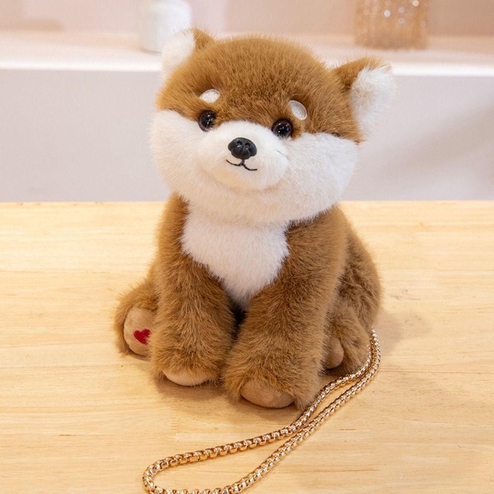 Stuffed Animals Simulation Akita Dog with Chain Stuffed Puppy Doll  Kids Girls