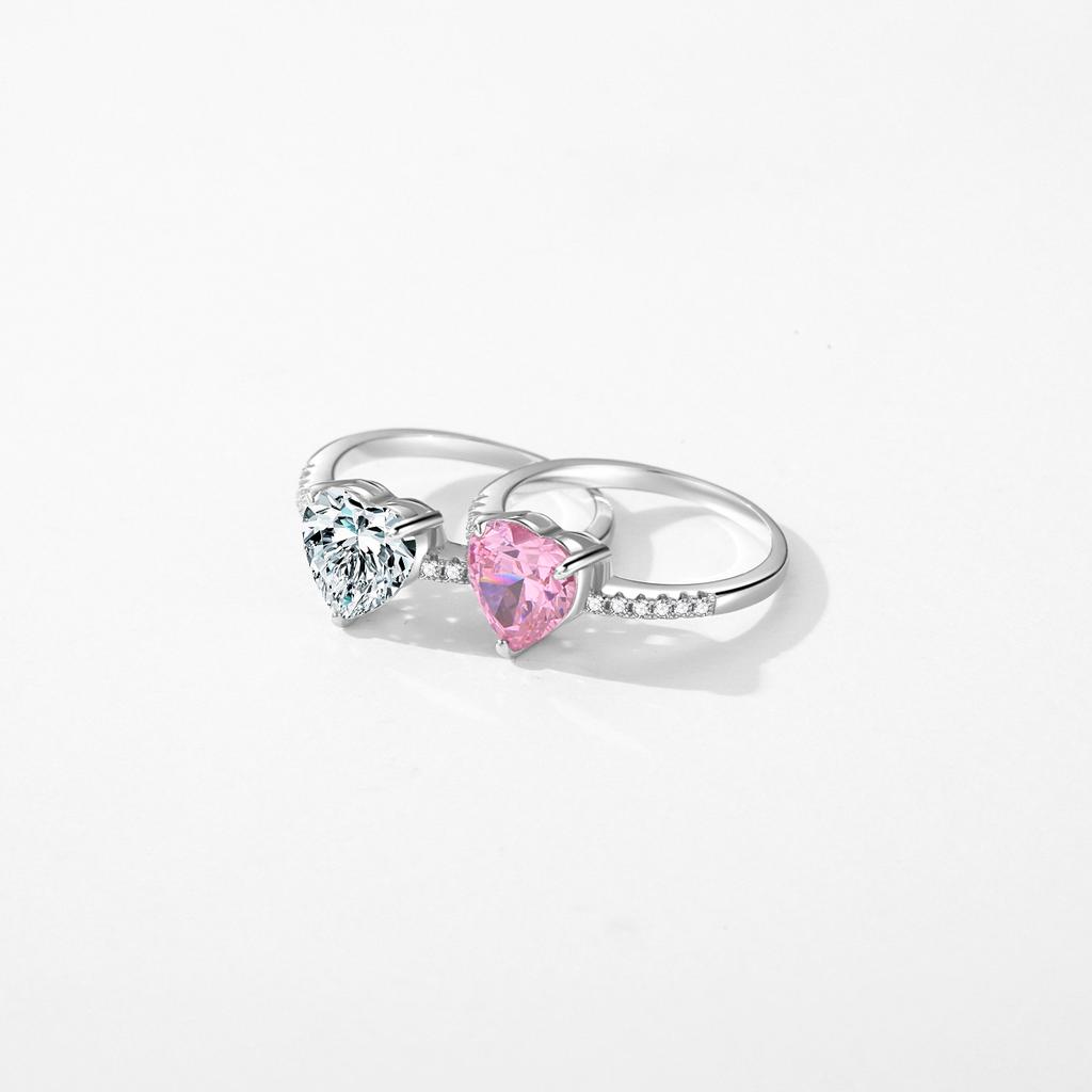 MODIAN 925 Silver Romantic Dazzling Pink Hearts Zirconia Wedding Ring For Women Engagement Classic Fine Jewelry Gifts