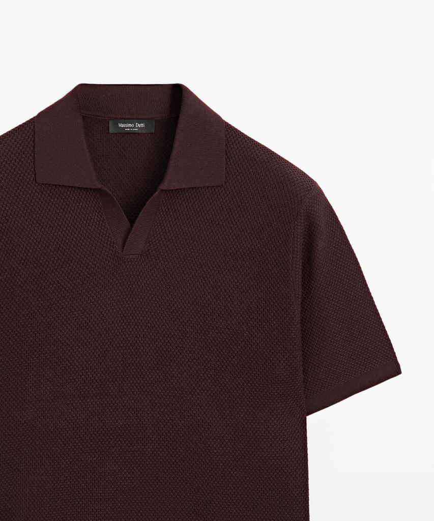 Masimodutti Cotton Blend V-Neck Knit Polo Shirt